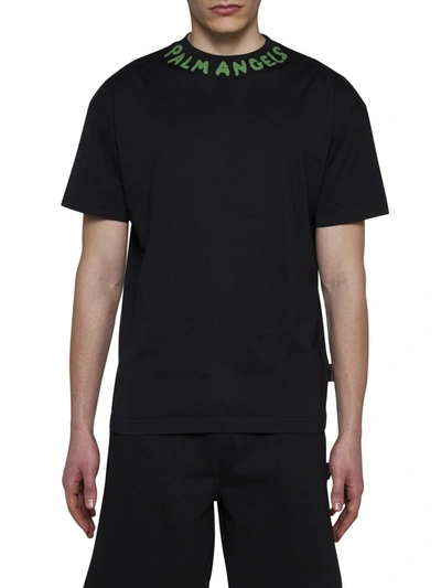 Shop Palm Angels T-shirts And Polos In Black Green Fluo