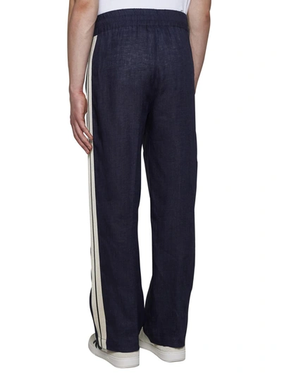 Shop Palm Angels Trousers In Navy Blue Off White