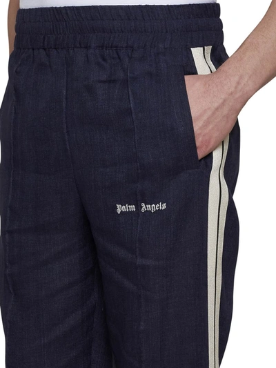 Shop Palm Angels Trousers In Navy Blue Off White