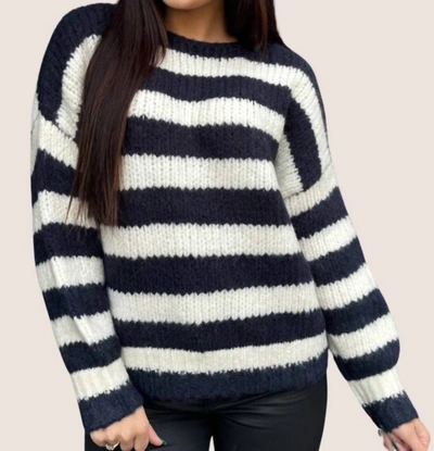 Shop Molly Bracken Striped Knitted Jumper Sweater In White/navy In Blue