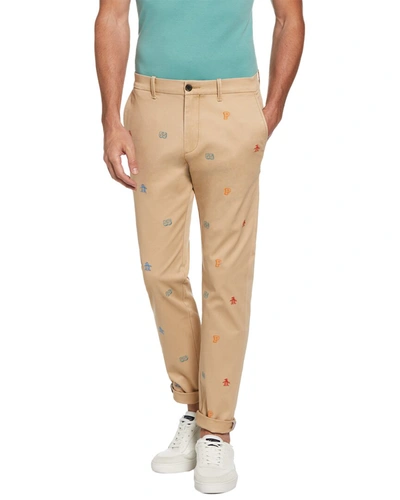Shop Original Penguin Embroidered Pete Flat Front Chino In Brown