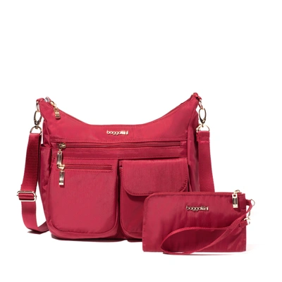 Shop Baggallini Women's Modern Everywhere Hobo Crossbody Bag With Wristlet In Red