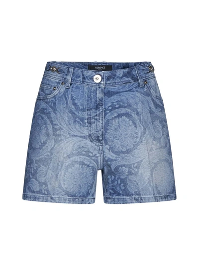 Shop Versace Shorts In Medium Blue