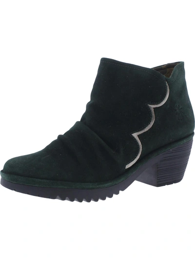 Shop Fly London Womens Leather Block Heel Ankle Boots In Green