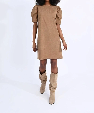Shop Molly Bracken Mini Suede Dress In Beige In Brown