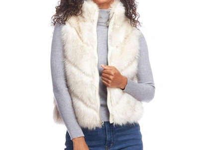 Shop Fabulous Furs Chevron Reversible Faux Fur Shortie Vest In Ivory In Beige