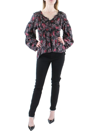 Cinq À Sept Womens Ruffles V Neck Blouse In Multi