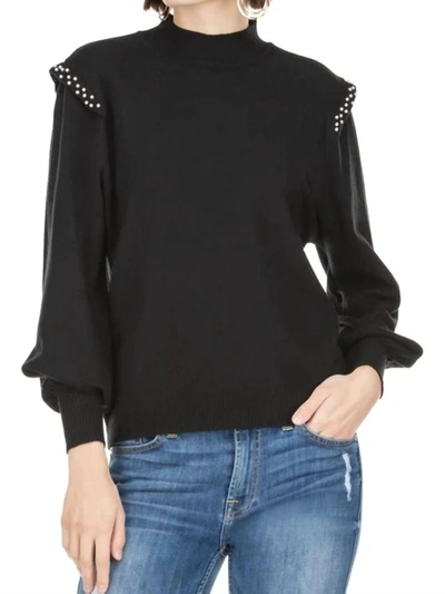 Shop Joy Joy Mock Neck Pearl Shoulder Sweater In Black