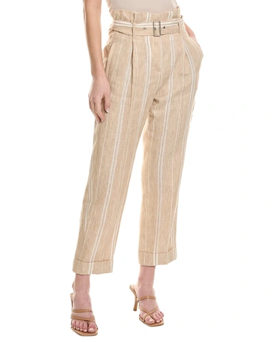 Shop Peserico Womens Paperbag Linen-blend Pant, 42, Brown In Beige