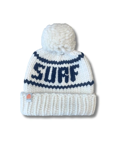 Shop Sht That I Knit Surf Beanie In White In Blue