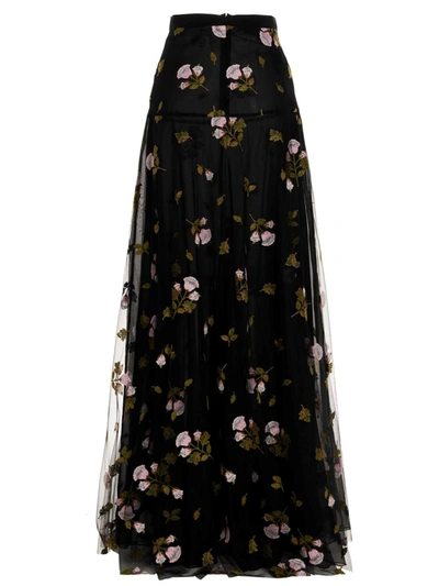Shop Giambattista Valli Embroidered Long Tulle Skirt In Black