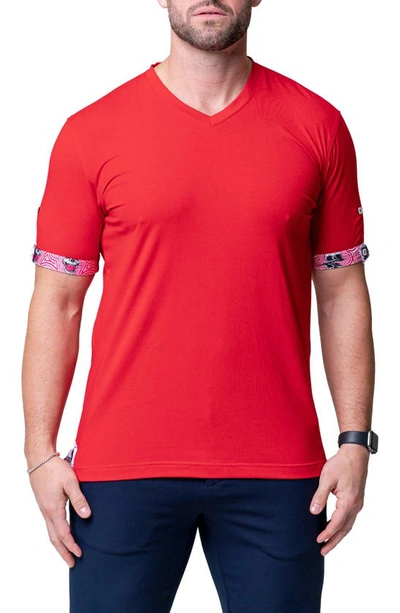 Maceoo Vivaldi Solid Ripple Red V-neck Cotton T-shirt In Red