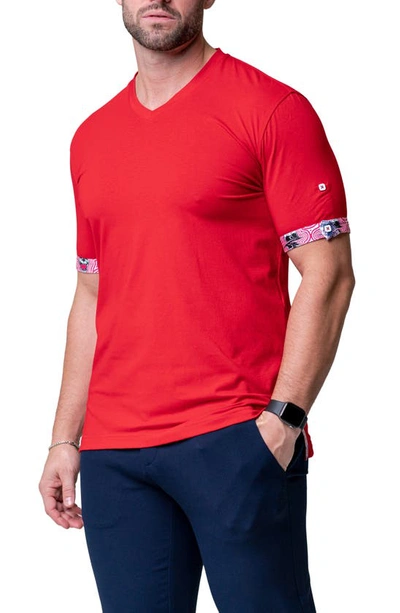 Maceoo Vivaldi Solid Ripple Red V-neck Cotton T-shirt In Red