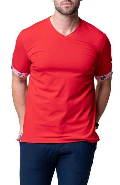 Shop Maceoo Vivaldi Solid Ripple Red V-neck Cotton T-shirt