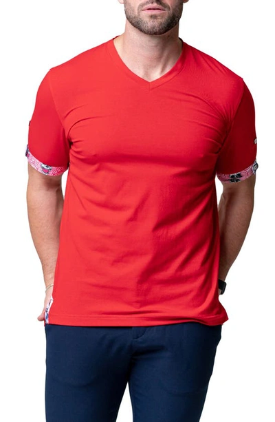 Maceoo Vivaldi Solid Ripple Red V-neck Cotton T-shirt In Red
