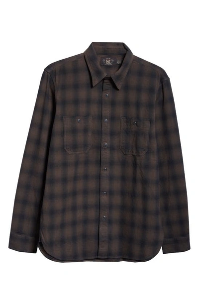 Shop Double Rl Plaid Cotton Button-up Shirt In Black/ Grey