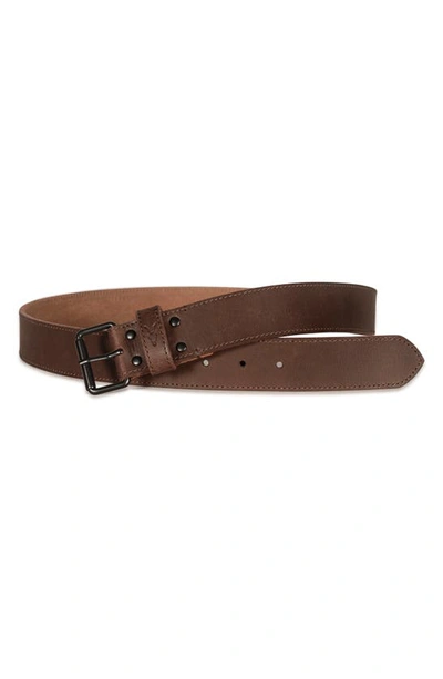 Shop Allsaints Stitched Edge Leather Belt In Bitter Brown
