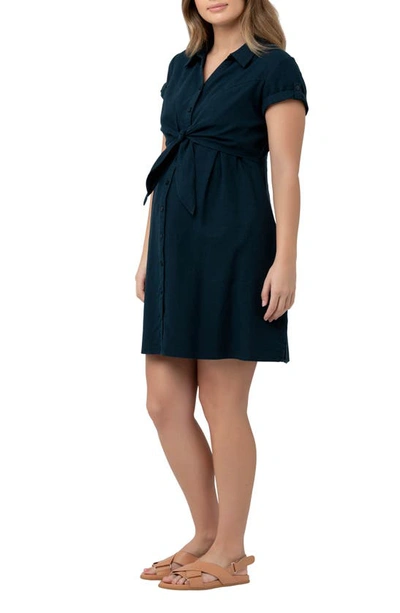 Ripe Maternity Maternity Colette Short Sleeve Tie Up Linen Dress In Biro