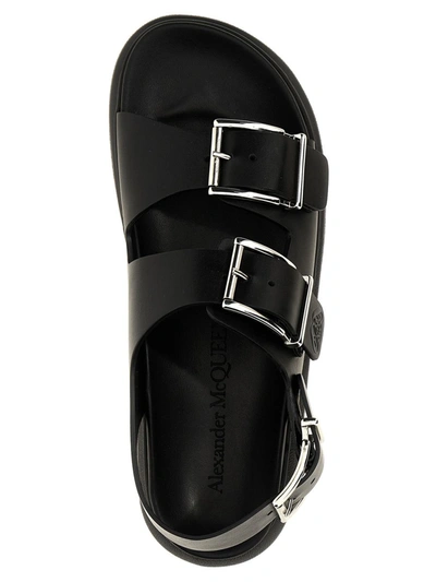 Shop Alexander Mcqueen Buckle Leather Sandals In Black