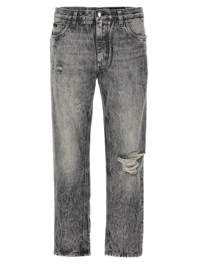 Shop Dolce & Gabbana Logo Plaque Jeans In Gray