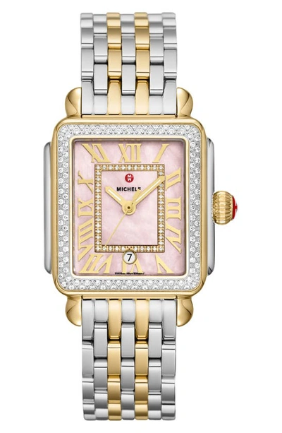 Shop Michele Deco Madison Diamond Two-tone Bracelet Watch, 35mm In Two Tone