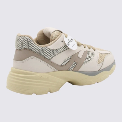 Shop Hogan Beige Leather H665 Sneakers