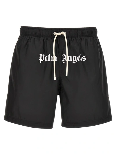 Shop Palm Angels 'classic Logo' Swim Shorts In White/black