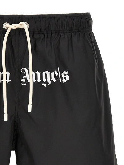 Shop Palm Angels 'classic Logo' Swim Shorts In White/black