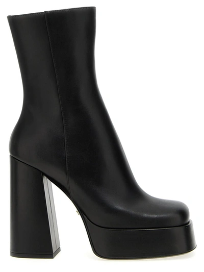Shop Versace Leather Platform Ankle Boots In Black
