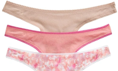 Shop On Gossamer 3-pack Mesh Thongs In Floral Champagne Sunset Rose
