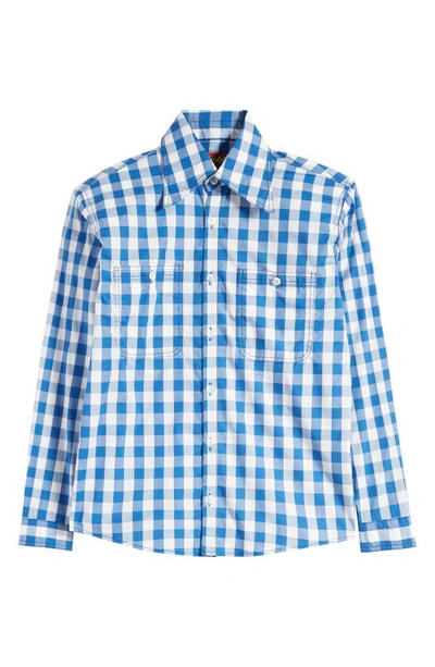 Shop Agbobly Gingham Cotton Button-up Shirt In Navy Uniform Check