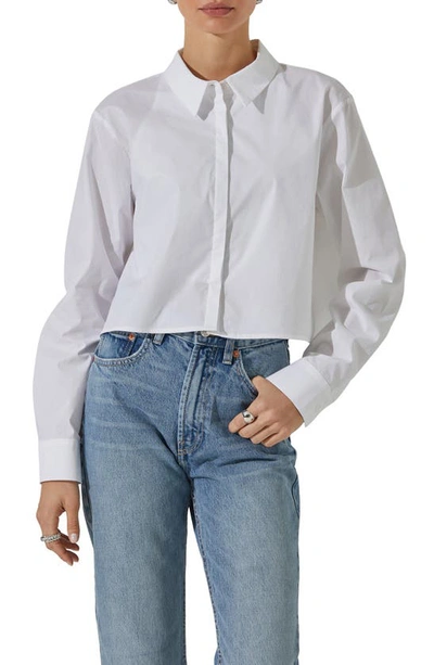 Shop Astr Tie Back Crop Button-up Shirt In White