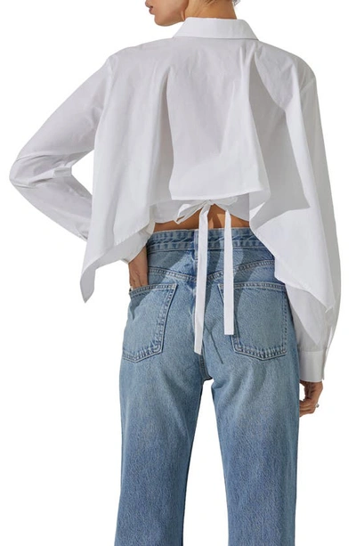 Shop Astr Tie Back Crop Button-up Shirt In White