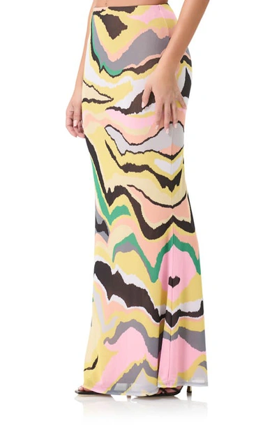 Shop Afrm Tegan Print Maxi Skirt In Soft Linear Abstract