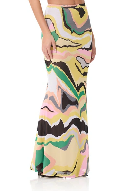 Shop Afrm Tegan Print Maxi Skirt In Soft Linear Abstract