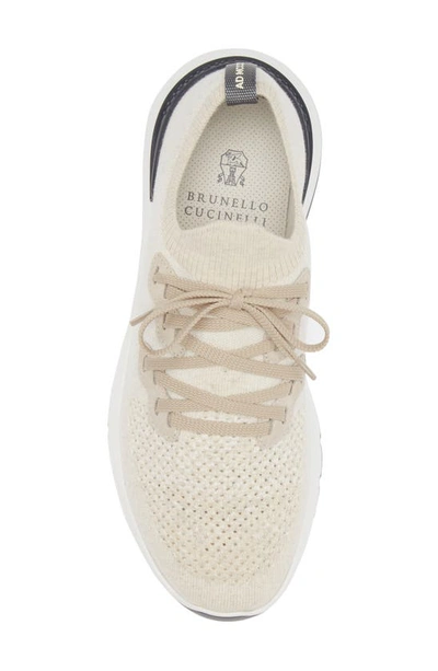 Brunello Cucinelli Mens Brand-embossed Knitted Low-top Trainers Beige In Neutral