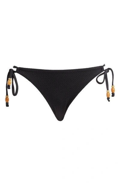 Topshop Textured Side Tie Bikini Bottoms In Black