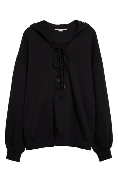 Shop Stella Mccartney Lace-up Cotton Hoodie In 1000 - Black