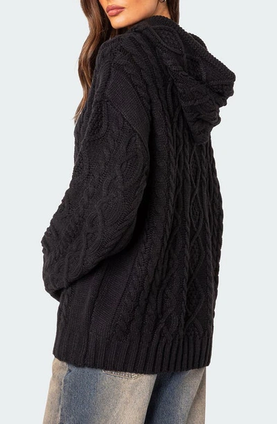 Shop Edikted Oversize Cable Knit Hoodie In Black