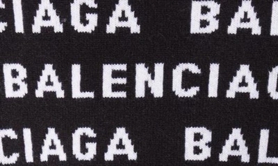 Shop Balenciaga Allover Logo Crop Wool Blend Sweater In Black/ White