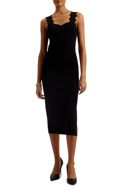Shop Ted Baker Sharmay Scallop Body-con Midi Dress In Black