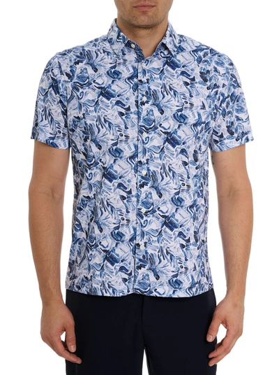 Robert Graham Occasio Short Sleeve Performance Button-up Shirt In Blue