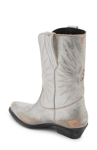 Golden Goose Wish Star Metallic Distressed Cowboy Boots In Silver