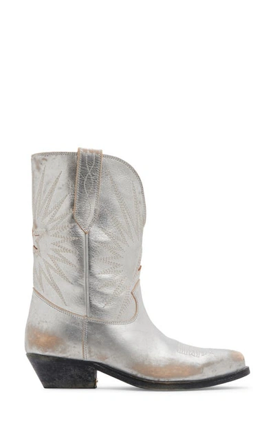 Golden Goose Wish Star Metallic Distressed Cowboy Boots In Silver