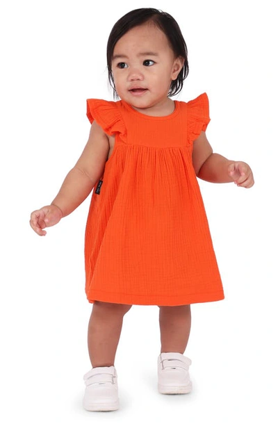 Shop Tiny Tribe Flutter Sleeve Cotton Gauze Dress In Tangerine