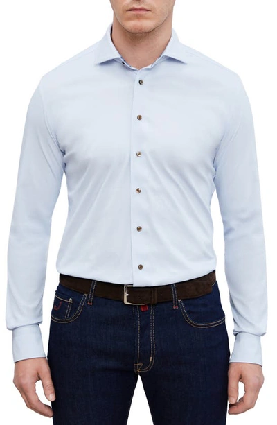 Shop Emanuel Berg 4flex Slim Fit Solid Knit Button-up Shirt In Light Pastel Blue