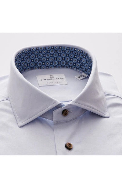 Shop Emanuel Berg 4flex Slim Fit Solid Knit Button-up Shirt In Light Pastel Blue