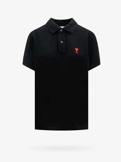 Ami Alexandre Mattiussi Ami Paris Ami Paris De Coeur Cotton Plo Shirt In Black