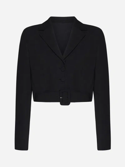Shop Lardini Maki Belted Cropped Blazer In Black