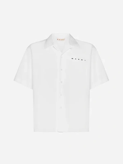 Shop Marni Logo Cotton Shirt In White